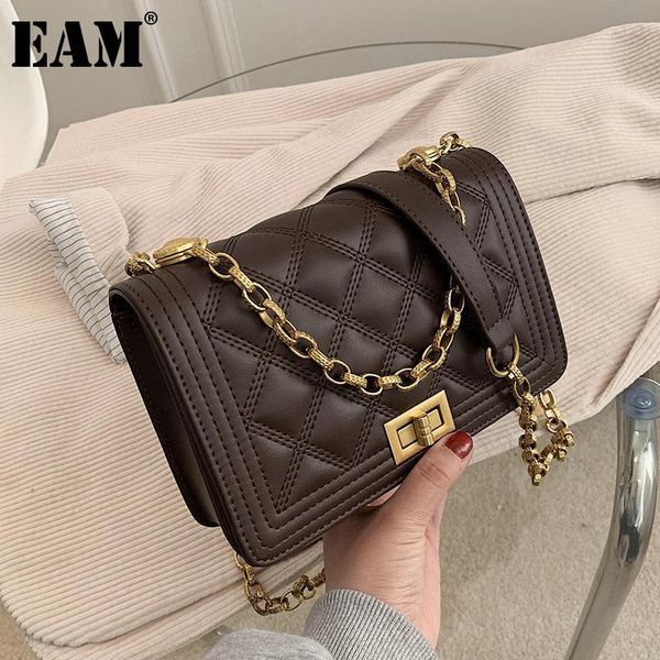 

eam] women new metal chains quality pu leather flap personality all-match crossbody shoulder bag fashion tide 2021 18a2002