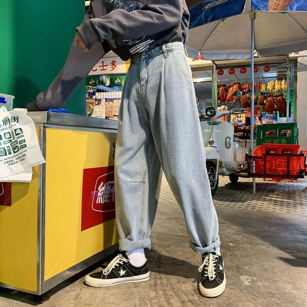 

2021 new men's loose baggy homme casual pants classic style cargo pocket wash jeans biker denim fashion trend trousers size s-xl k9jk, Blue