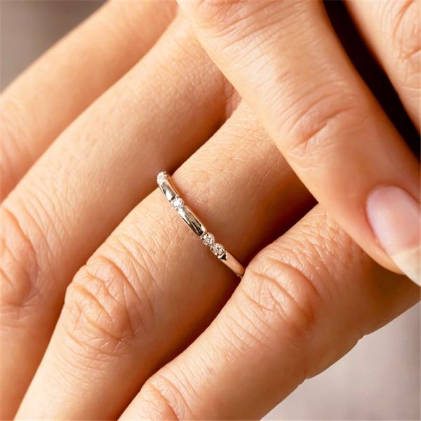 

wedding rings cute rose gold silver color thin knuckle ring simple female small white zircon fashion engagement for women, Slivery;golden