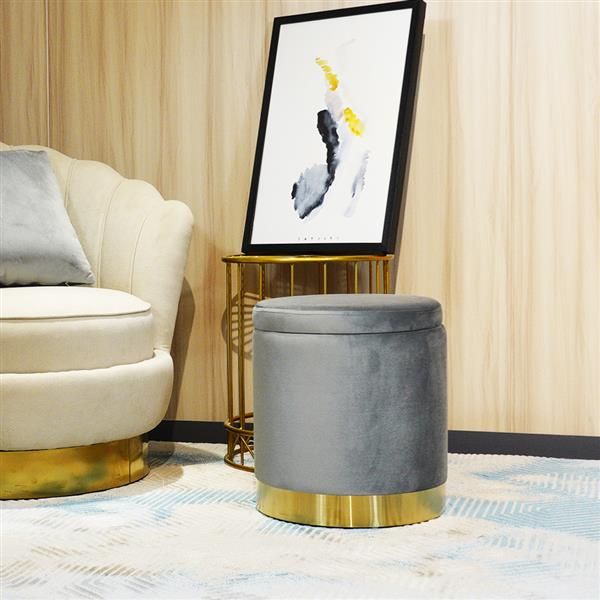 

fch storage ottoman set round velvet footrest modern vanity stool seat with golden steel base removable lid for bedroom living room