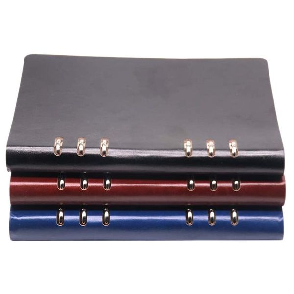 

notepads a5 notebook 6 holes pu leather cover loose pocket refillable binder rings journal, Purple;pink