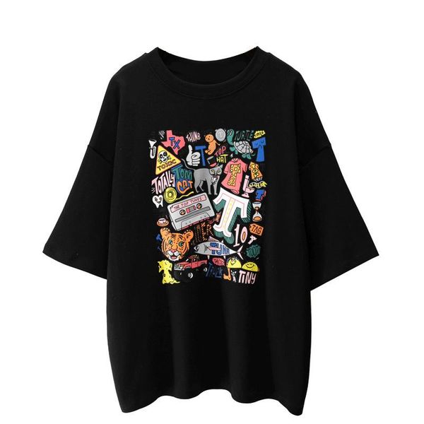 

men's t-shirts summer 2021 printed cotton t-shirt loose fashion plus-size women, White;black