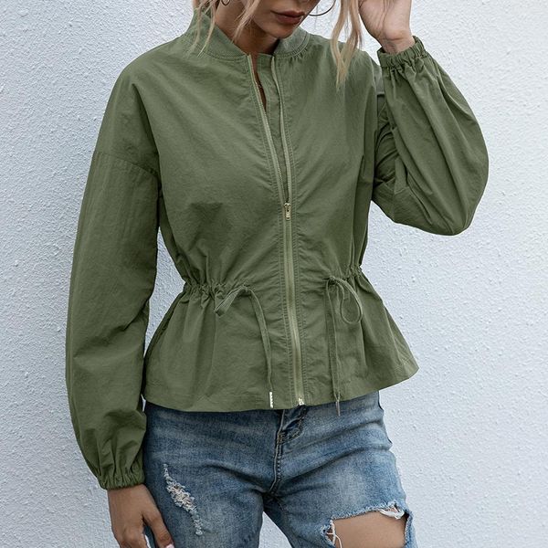 

autumn coat for women outdoor windproof zipper jacket coat women long sleeve stand collar short jacket coat for women outwear, Gray