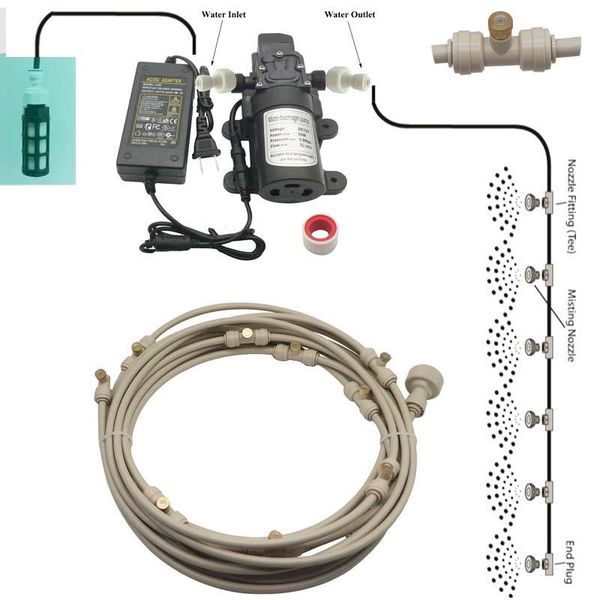 

watering equipments beige colors 6m-18m garden electric pump misting spray system nebulizer for flowers plant greenhouse irrigation
