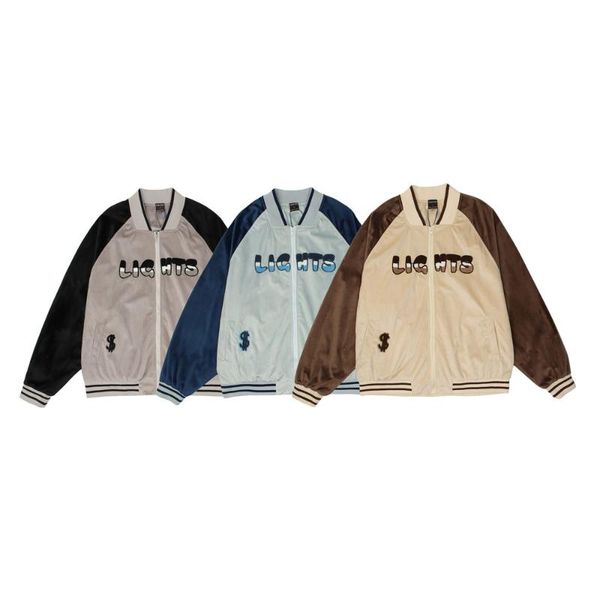 

men's jackets 2021 letter embroidered baseball suit ins european and american hip hop fashion brand loose stand collar jacket, Black;brown