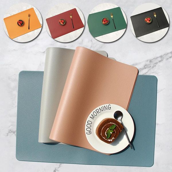 

mats & pads solid color imitation leather placemat pvc waterproof pad rectanglar heat-insulated table mat non-slip kitchen accessories