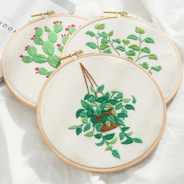

modern diy embroidery plant monstera cactus handcraft needlework cross stitch kit cotton embroidery painting hoop home decor, Black