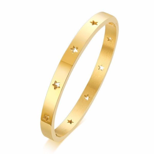 

cuff women stainless steel star hinged bangle in golden bracelet, White