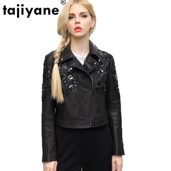 

women's leather & faux real genuine jacket korean sheepskin coat short slim autumn winter women clothes 2021 chaqueta mujer zt1192, Black