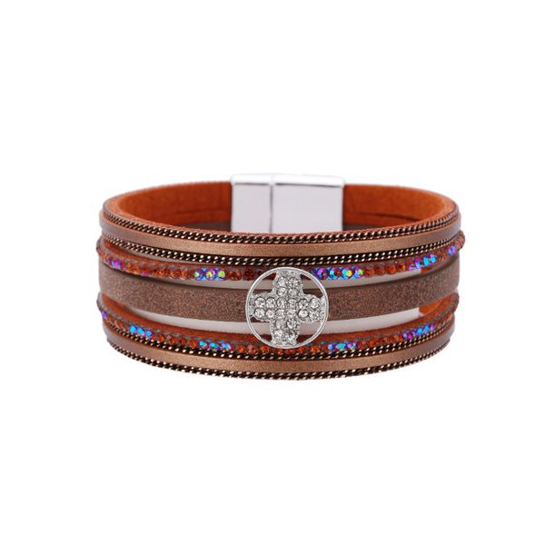 

bohemian style multi-layer thin chain hand ornament thin circle inlaid with diamond color diamond wide brim jewelry, Black