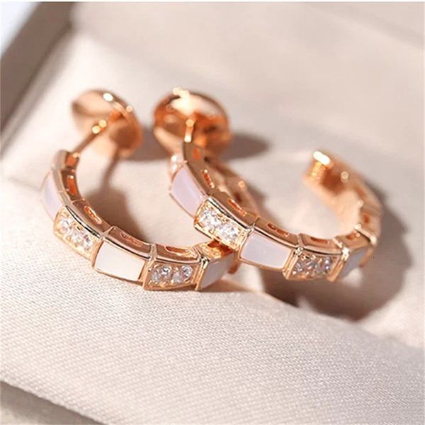 

charms earrings baojia white fritillaria snake bone 925 silver plated 18k rose gold, Golden