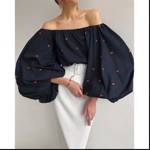 

fashion off shoulder blouses women spring summer lantern long sleeve print vintage holiday elegant shirt blusas sj6116x, White