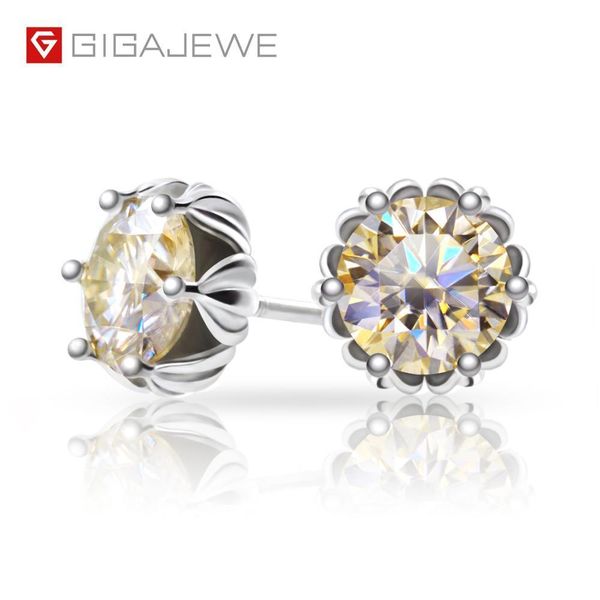 

gigajewe total 1.2ct champagne diamond test passed moissanite special silver earring jewelry gemstone woman girlfriend gift, Golden;silver