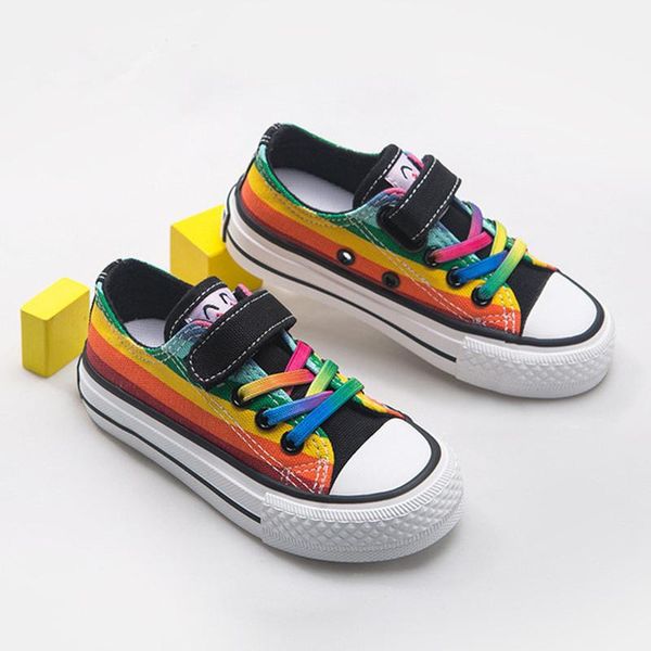

athletic & outdoor four seasons children's shoes canvas fashion boys and girls sports lacing rainbow casual, Black