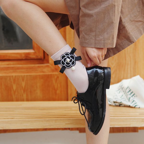 

pattkin small fragrance pearl plain cotton short women' socks, Red;black