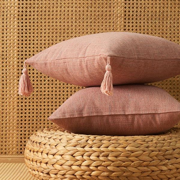 

cushion/decorative pillow japanese solid color cotton tassel cover home simple literary style square cushion does not contain core