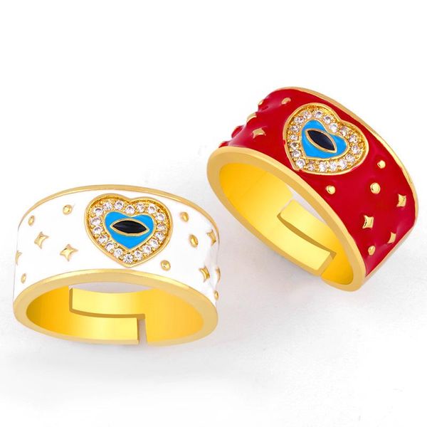 

wedding rings fashion gold enamel pavé heart-shaped evil eye open ring women's jewelry, Slivery;golden