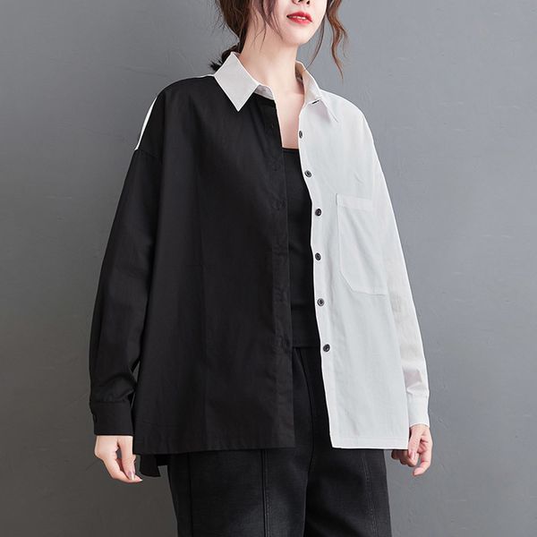 

2021 japanese style spring and autumn shirt new fashion simple ordinary contrast single breasted long sleeve 06h0, White