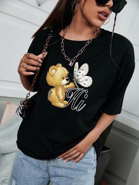 

bear & butterfly graphic tee c9eu#, White