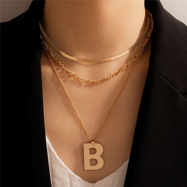 

2021 new women gold b pendant necklace alloy chokers necklace gold chain necklace fashion jewelry gift, Silver