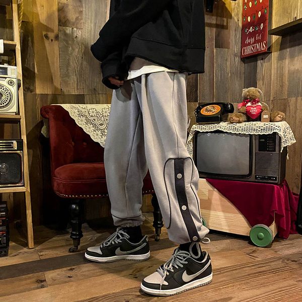 

2021 new winter plus veet thick sweatpants men's warm fashion casual joggers men streetwear hip-hop straight wide-leg pants lgcs, Black