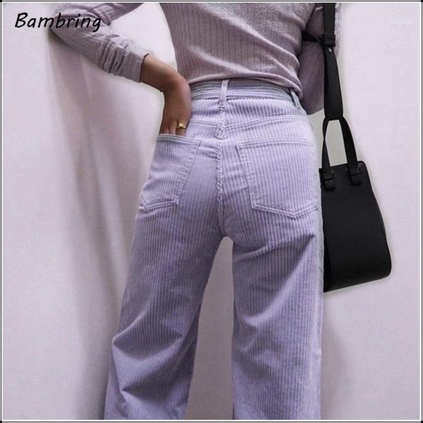 

women autumn casual straight pants corduroy fashion light purple trousers lady pocket loose mid waist mopping streetwear women's & capr, Black;white