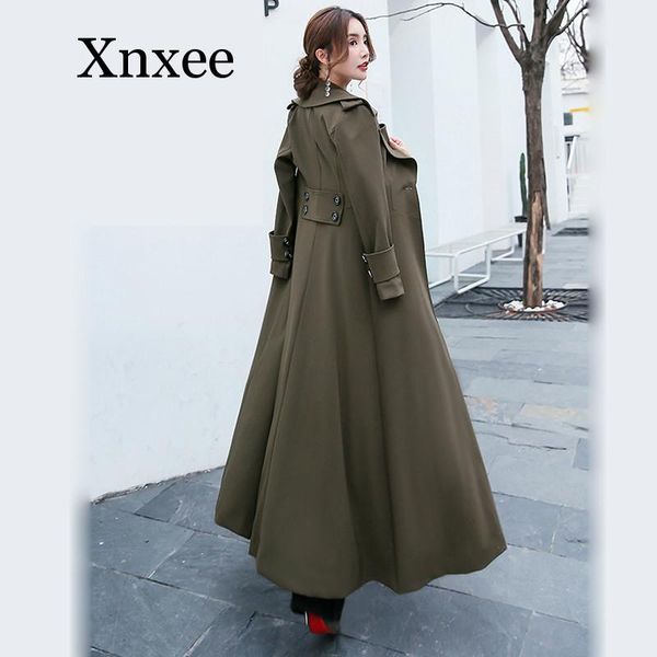 

women's trench coats spring women windproof jacket big hem long slim coat autumn plus size 5xl windbreaker for, Tan;black