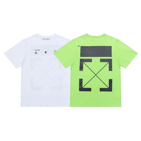 

spring summer new off 21ss arrstyle green solid round neck men's and women's fashion casual printed t-shirt, White;black