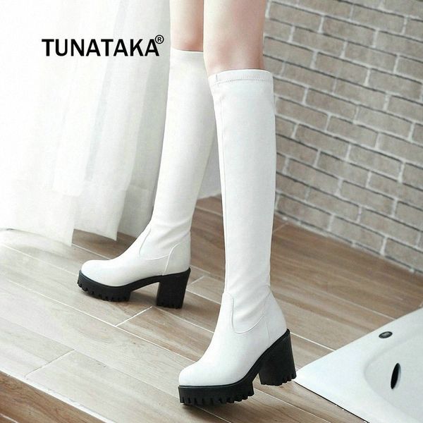 

winter knee high boots womens thick high heels boots fashion platform shoes black white long woman 2019 dropshipping b1tp#