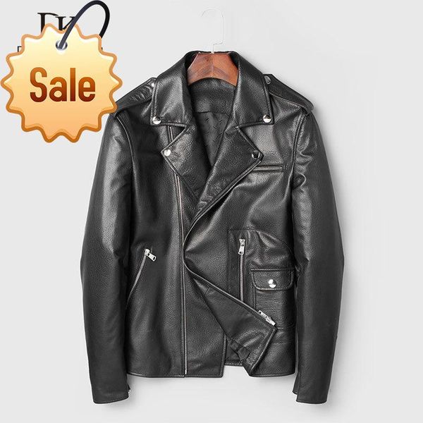 

men's leather & faux men genuine jacket real sheepskin jackets casual short black pockets 2021 autumn for man c7118