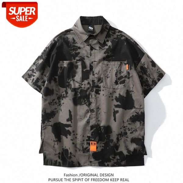 

men's shirt chic street camouflage tooling short-sleeved men and women couple casual shirts #zy4h, White;black