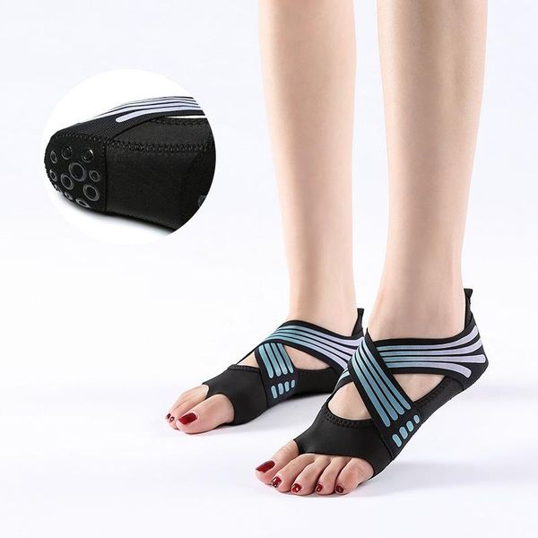 

sports socks soft soled air women's yoga shoes anti slip open toe elastic bandage dance pilates gym training back, Black