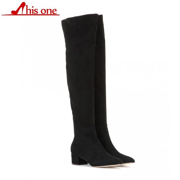

boots winter over the knee women comfortable and soft stretch flock woman thigh high lady long shoes 2021, Black