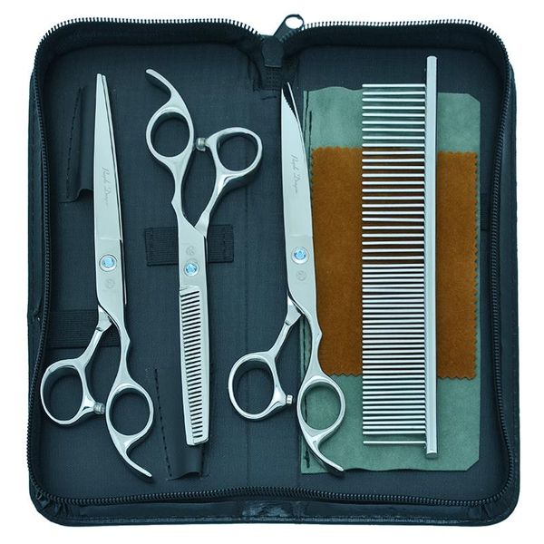 

hair scissors 7.0" purple dragon dogs grooming set forceps japanese steel pets straight curved cutting shears thinning tijeras b0011b