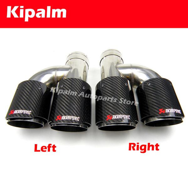 

1 pair Car Glossy Carbon Fiber Exhaust Pipe Tip Stainless tailpipe Car-styling Muffler Akrapovic h Style Dual Outlet 89mm