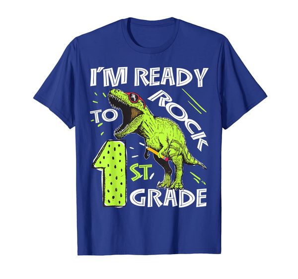 

i'm ready to rock 1st grade dinosaur shirt kids boys, White;black