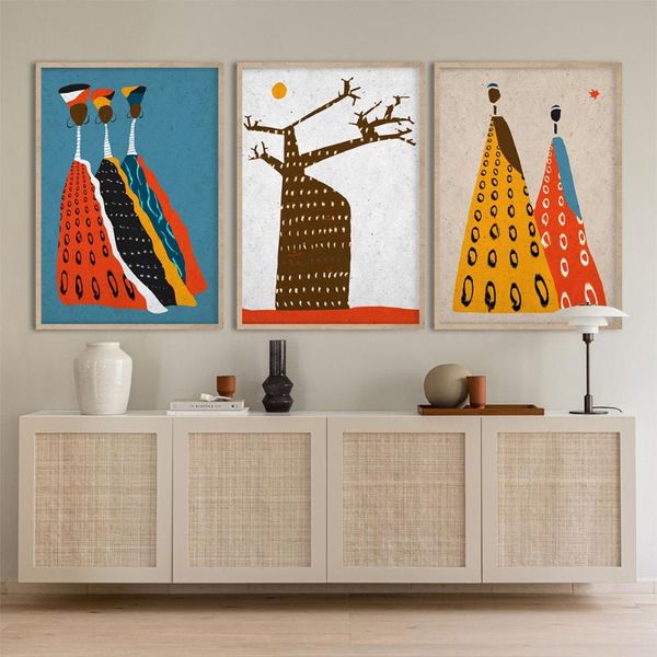 

paintings african art painting modern boho home decor afro figures print ethnic posters colors of africa baobab tree wall pictures