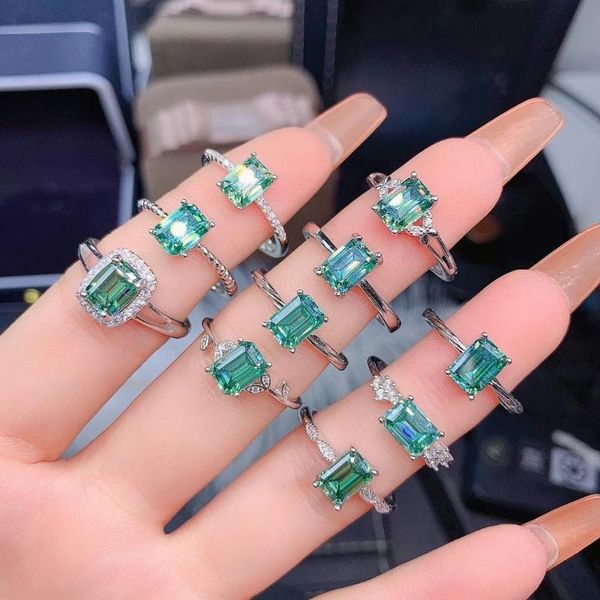 

cluster rings 2021 crackling moissanite ring for women jewelry engagement 925 silver rectangle gem party gift price one piece, Golden;silver