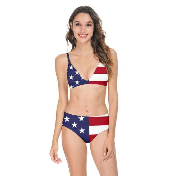 

women bikini country flag print bikini set swimwear two piece seperate swimsuit set, White;black
