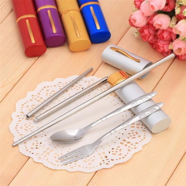 

dinnerware sets 100set/lot 3 in1 cutlery set stainless steel fork travel pen tableware faqueiro inox