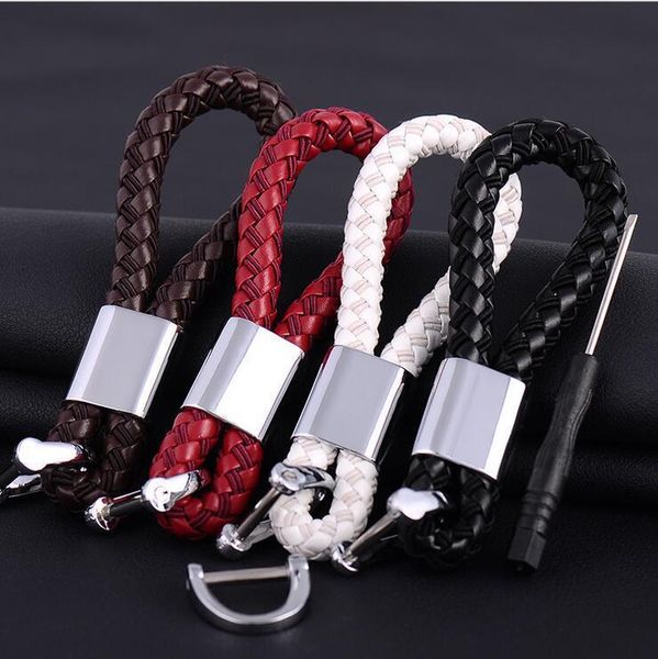 

keychains fashion hand knit leather rope metal horseshoe shade buckle waist hanging type car key-chain key-ring with special screwdriver, Silver