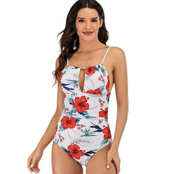 

one-piece suits s-3xl plus size one piece swimsuit women halter swimwear large bathing suit floral cut out 2021