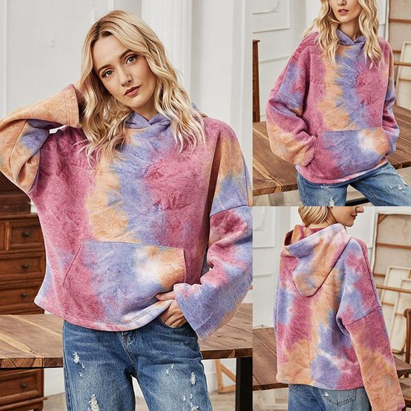 

jaycosin women's fashion tie-dye printed hooded sweatshirt long-sleeve casual loose sweatshirts pullover sudaderas mujer, Black