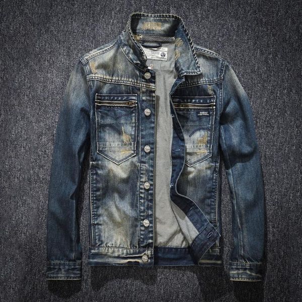 

men's jackets denim motorcycle jacket mens ripped punk jean slim fit men casual distressed coats high quality, Black;brown
