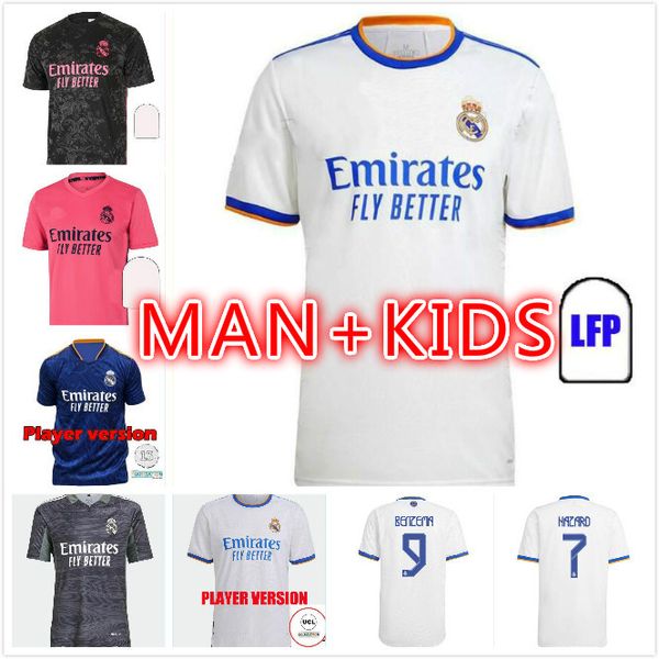 

camiseta real madrid sergio ramos soccer jersey 2021 2022 hazard home away football shirt jovic vinicius benzema modric james maillots, Black;yellow