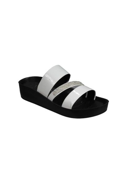 

slippers women white cross cubic zirconia flat bottom, Black