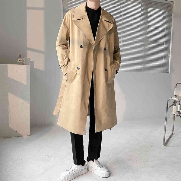 

men's jackets trenchcoat men double breasted mid-length off-the-shoulder korean fashion business casual trench coat man windbreak jacke, Black;brown