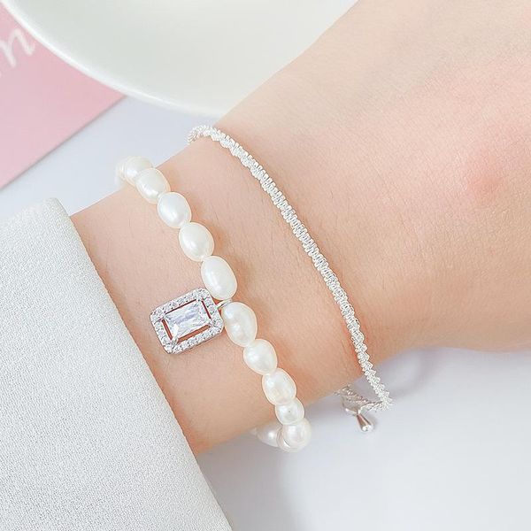 

link, chain fashion gypsophila double layer pearlbracelet for women fine zircon pendant jewelry wedding party gift, Black