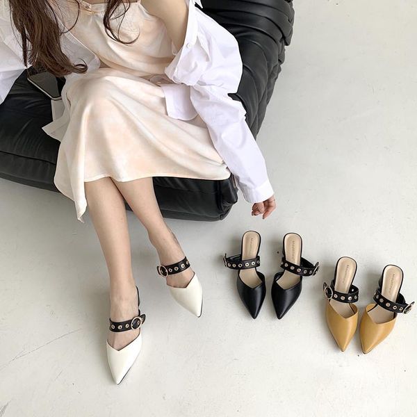 

ladies office shoes 2021 women mules pointed-toe elegant low heel ladies slippers slip on leisure designer shoes women, Black