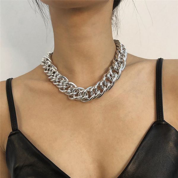 

new punk style hip hop jewelry chunky statement chain choker necklaces for women vintage silver gold heavy chain necklace qd, Golden;silver